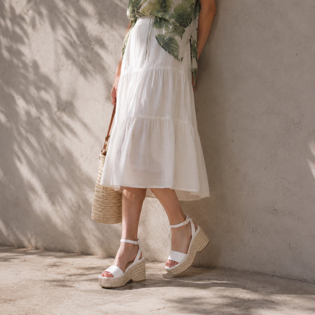 Cream Ivory Cara Ankle-Strap Sandals lifestyle scene