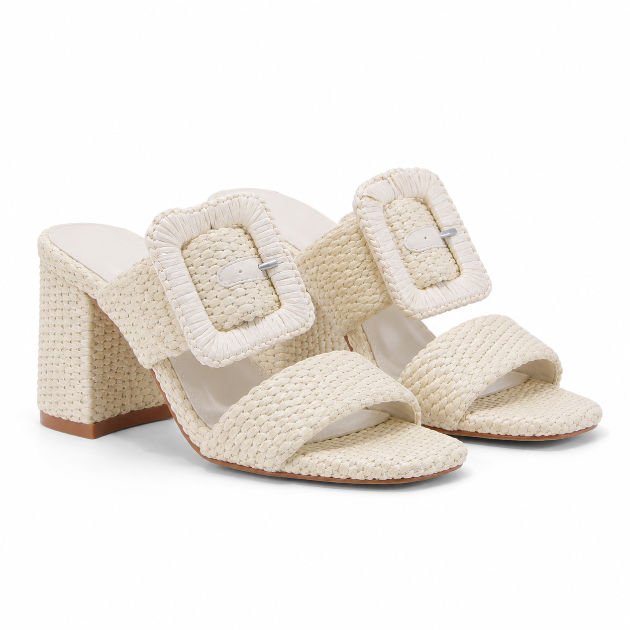 Beige Straw Otranto Straw Square-Heel Sandals