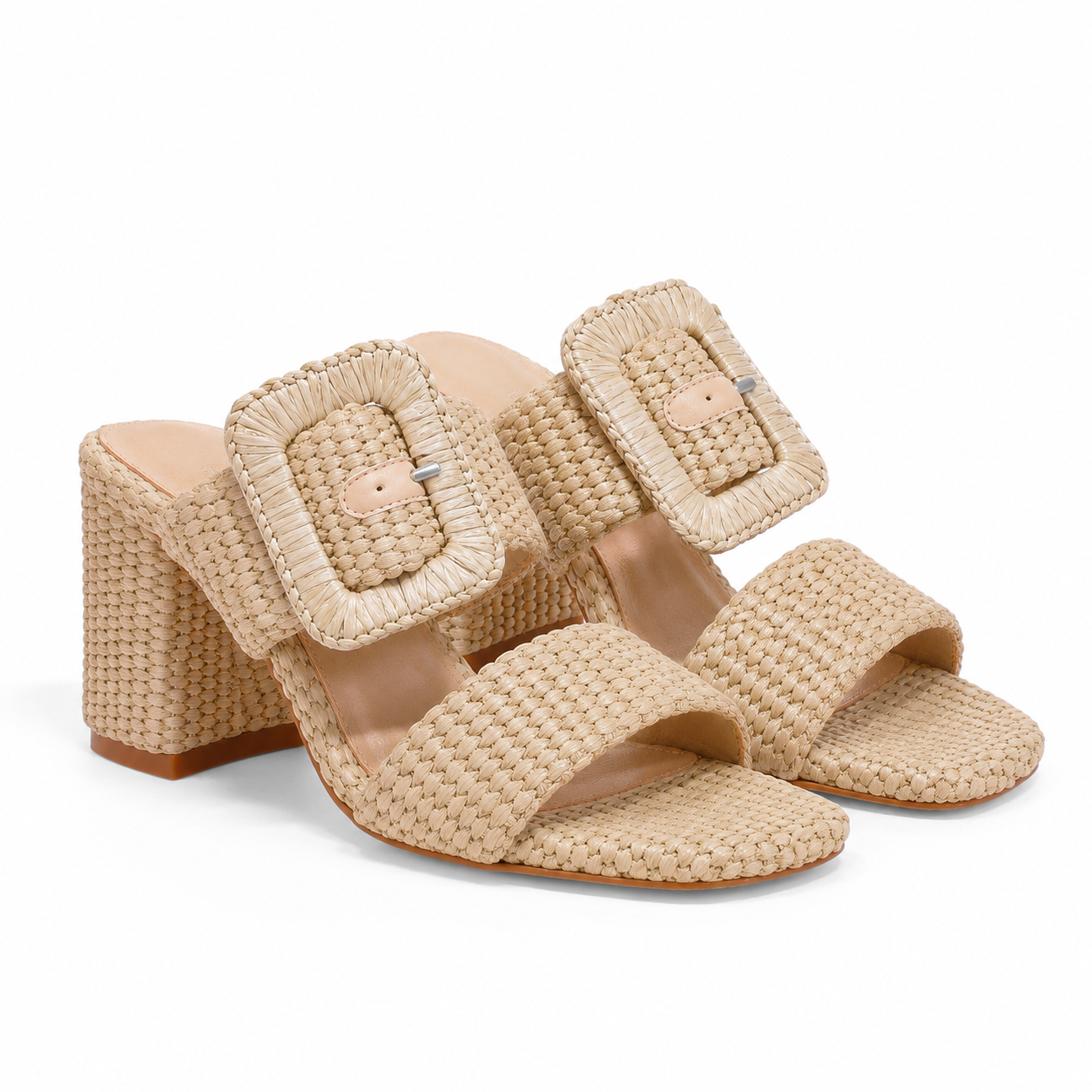 Brown Straw Otranto Straw Square-Heel Sandals