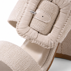 Warm Sand Otranto Straw Square-Heel Sandals close-up detail