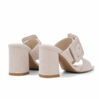 Warm Sand Otranto Straw Square-Heel Sandals heel detail