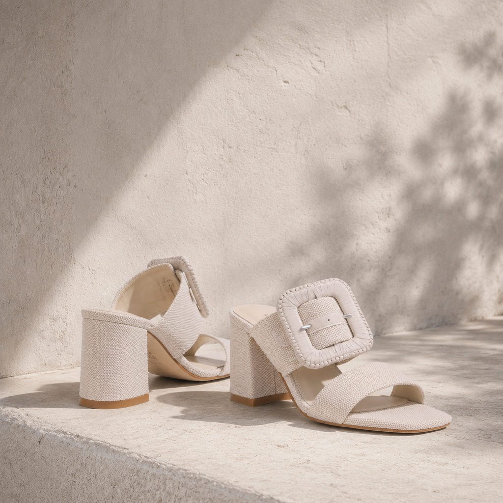 Warm Sand Otranto Straw Square-Heel Sandals styled scene