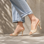 Soft Apricot Minori Straw Thin-Heel Sandals on-foot view