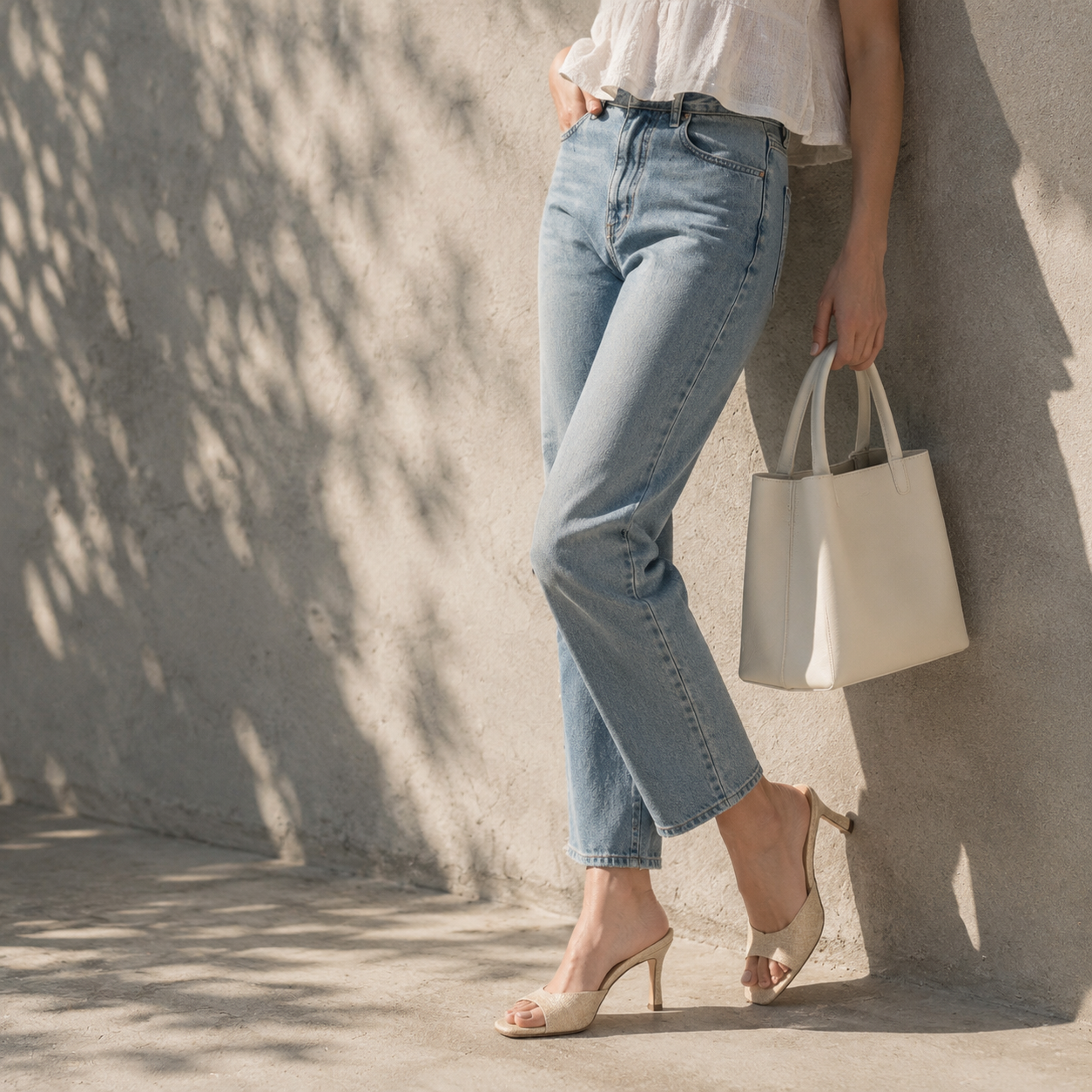Soft Apricot Minori Straw Thin-Heel Sandals lifestyle scene