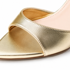 Warm Gold Junia Patent Thin-Heel Mules close-up detail
