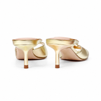 Warm Gold Junia Patent Thin-Heel Mules heel detail