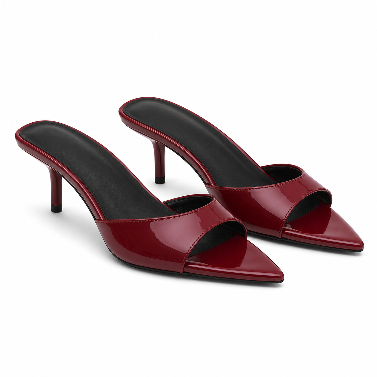 Deep Red Junia Patent Thin-Heel Mules