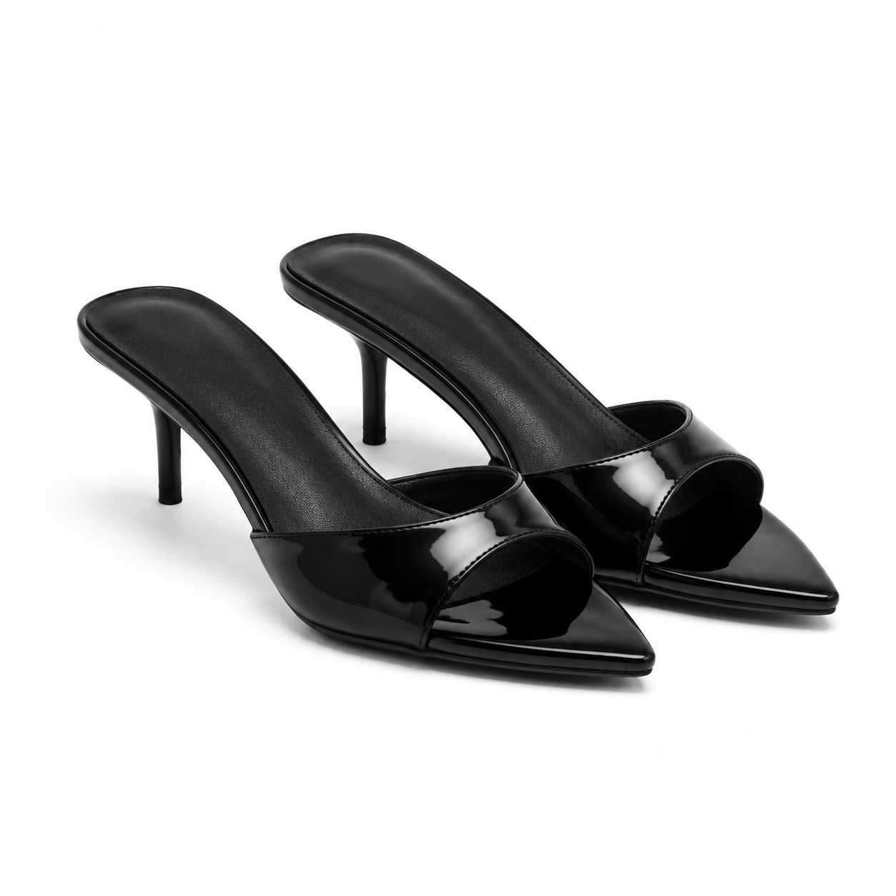 Deep Black Junia Patent Thin-Heel Mules