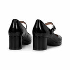 Deep Black Violetta Buckle Patent Flats heel detail