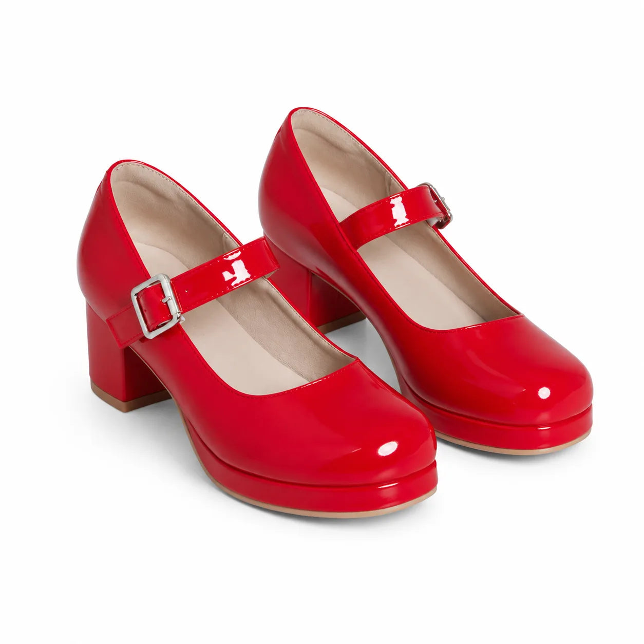 Deep Red Violetta Buckle Patent Flats