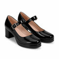 Deep Black Violetta Buckle Patent Flats