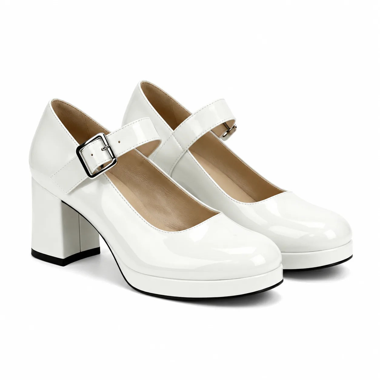Cream Ivory Violetta Buckle Patent Flats