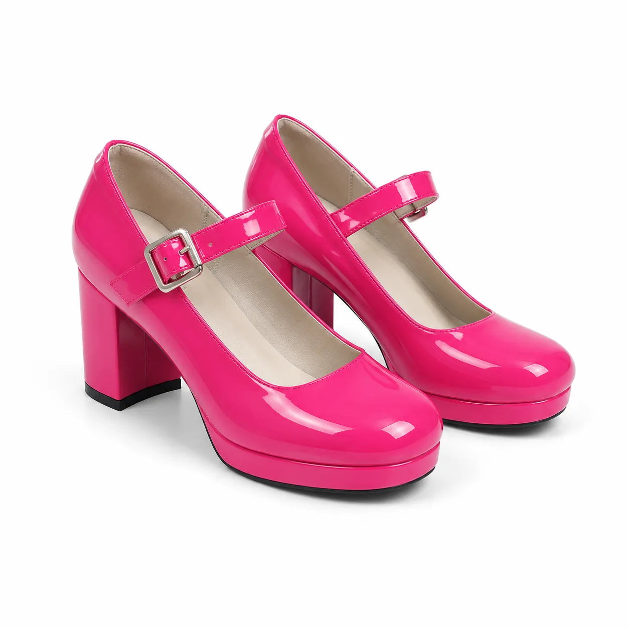 Vivid Fuchsia Violetta Buckle Patent Flats