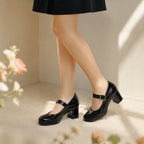 Deep Black Violetta Buckle Patent Flats on-foot view
