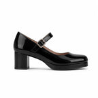 Deep Black Violetta Buckle Patent Flats side view
