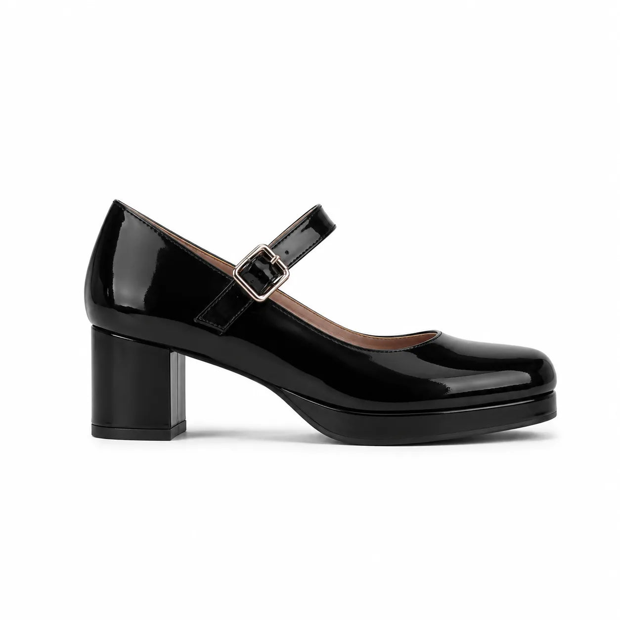 Deep Black Violetta Buckle Patent Flats side view