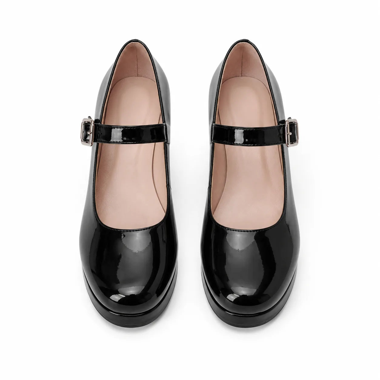 Deep Black Violetta Buckle Patent Flats top view