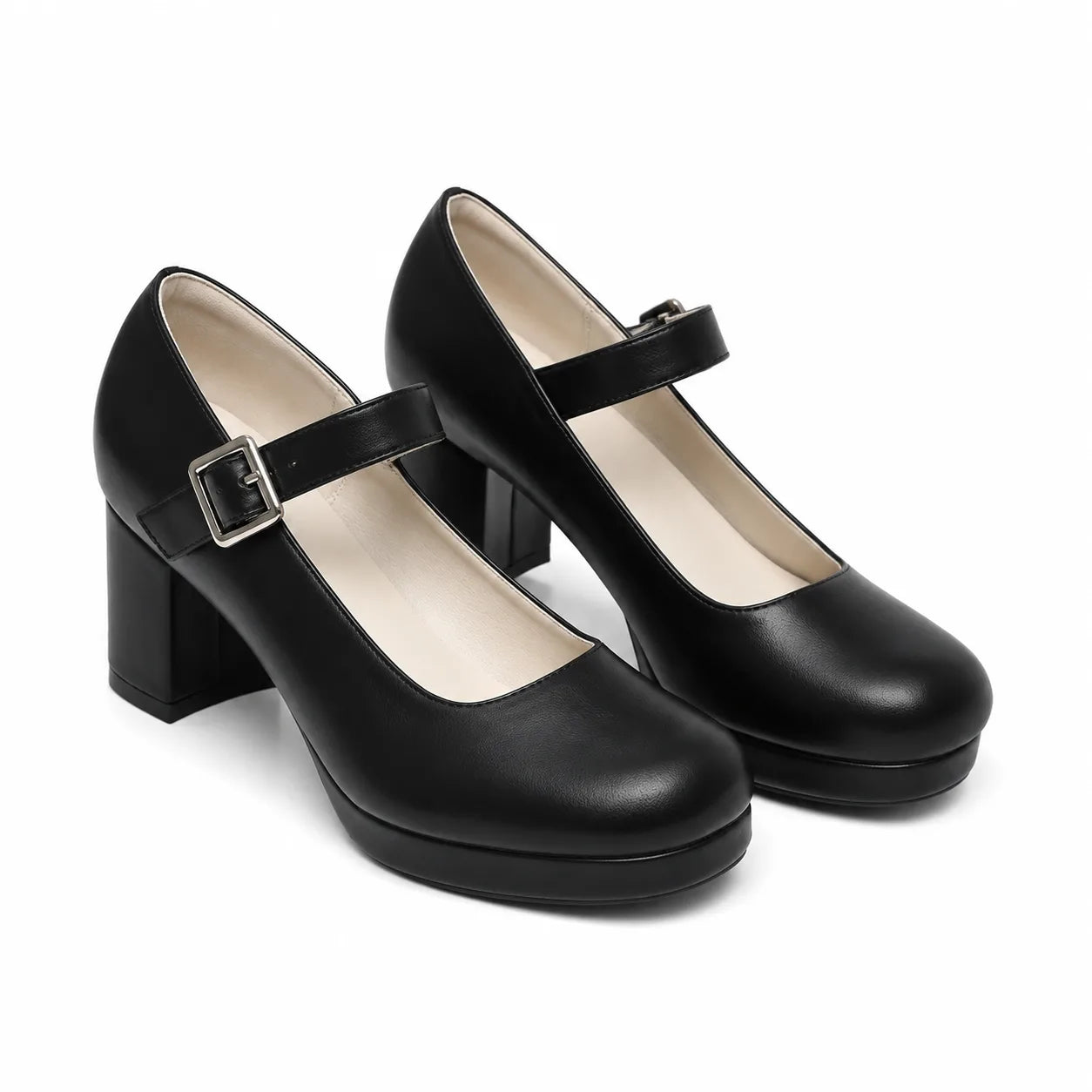 Black Faux Leather Violetta Buckle Patent Flats