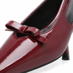 Deep Red Tullia Leather Thin-Heel Pumps close-up detail