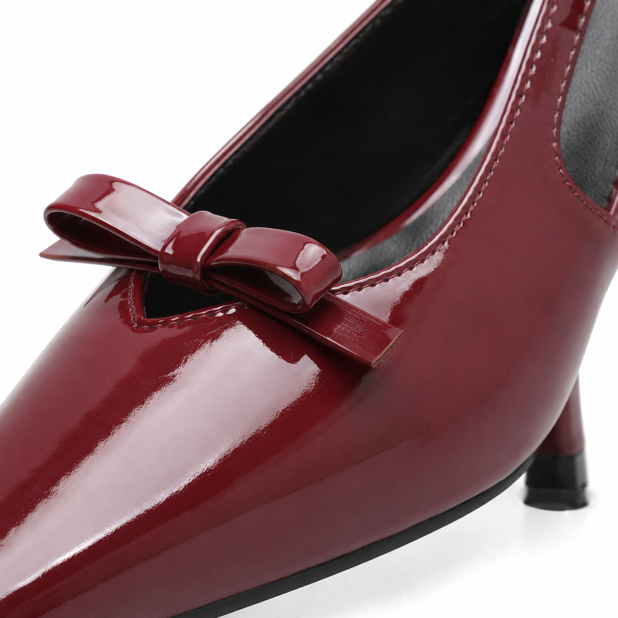 Deep Red Tullia Leather Thin-Heel Pumps close-up detail
