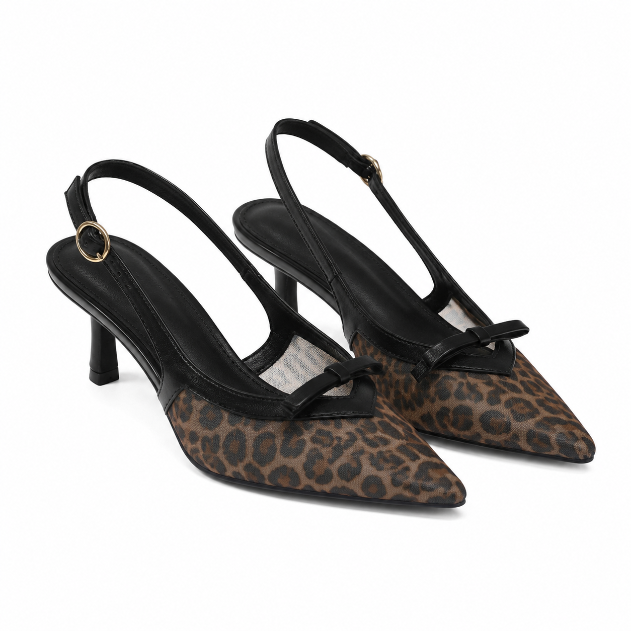 Leopard Mesh Tullia Leather Thin-Heel Pumps