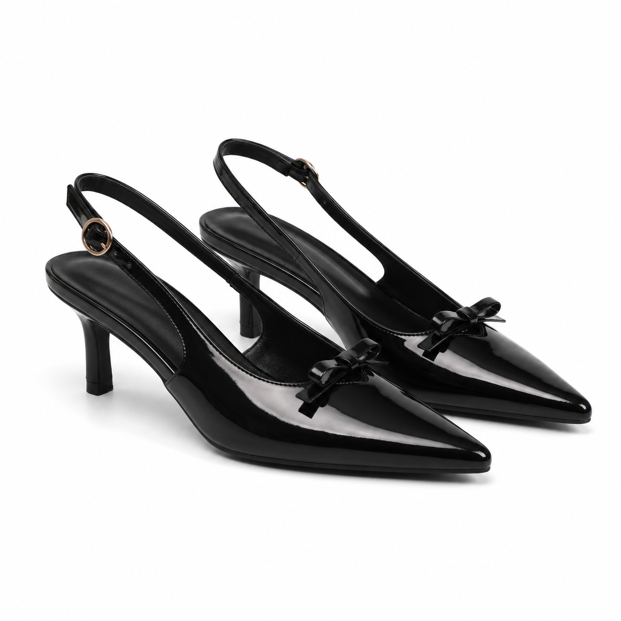 Deep Black Tullia Leather Thin-Heel Pumps