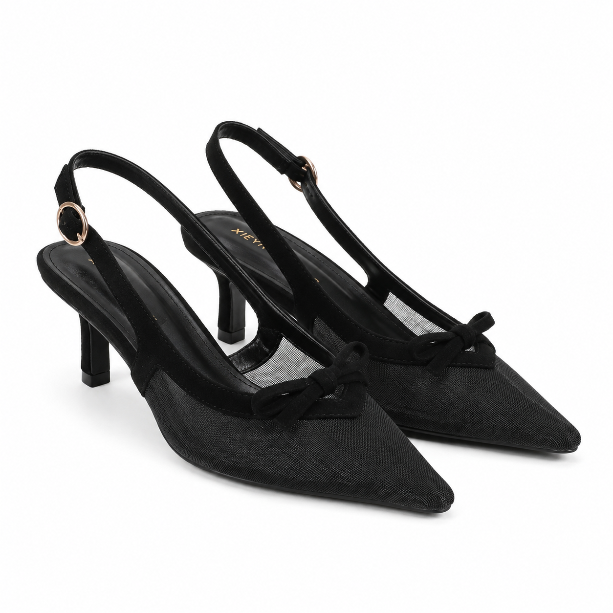 Black Mesh Tullia Leather Thin-Heel Pumps