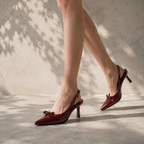 Deep Red Tullia Leather Thin-Heel Pumps on-foot view
