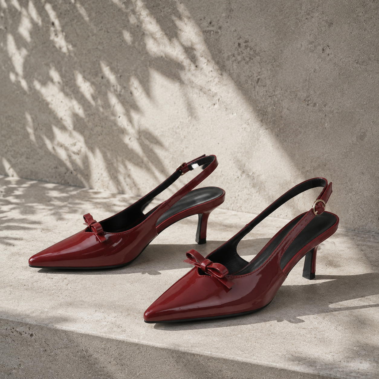 Deep Red Tullia Leather Thin-Heel Pumps styled scene