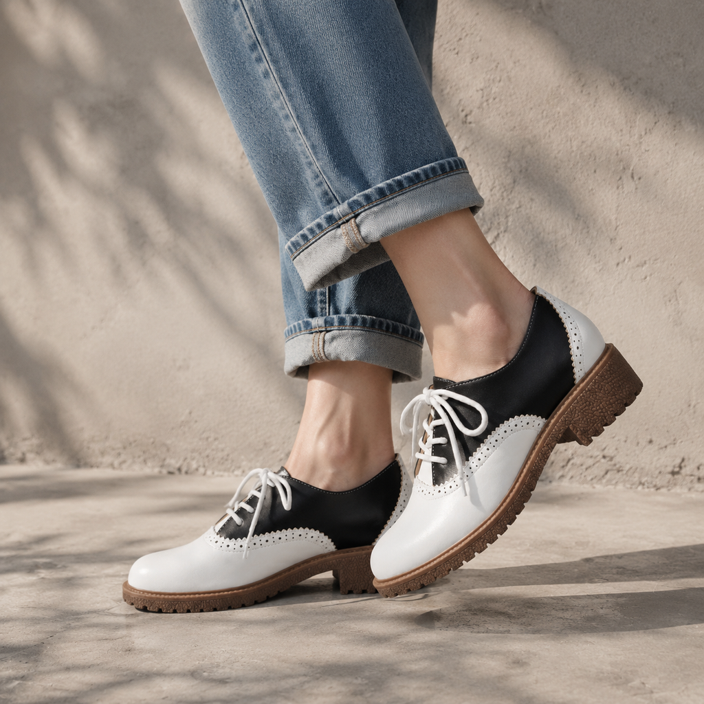 Deep Black Rosalia Leather Lace-Up Brogues on-foot view