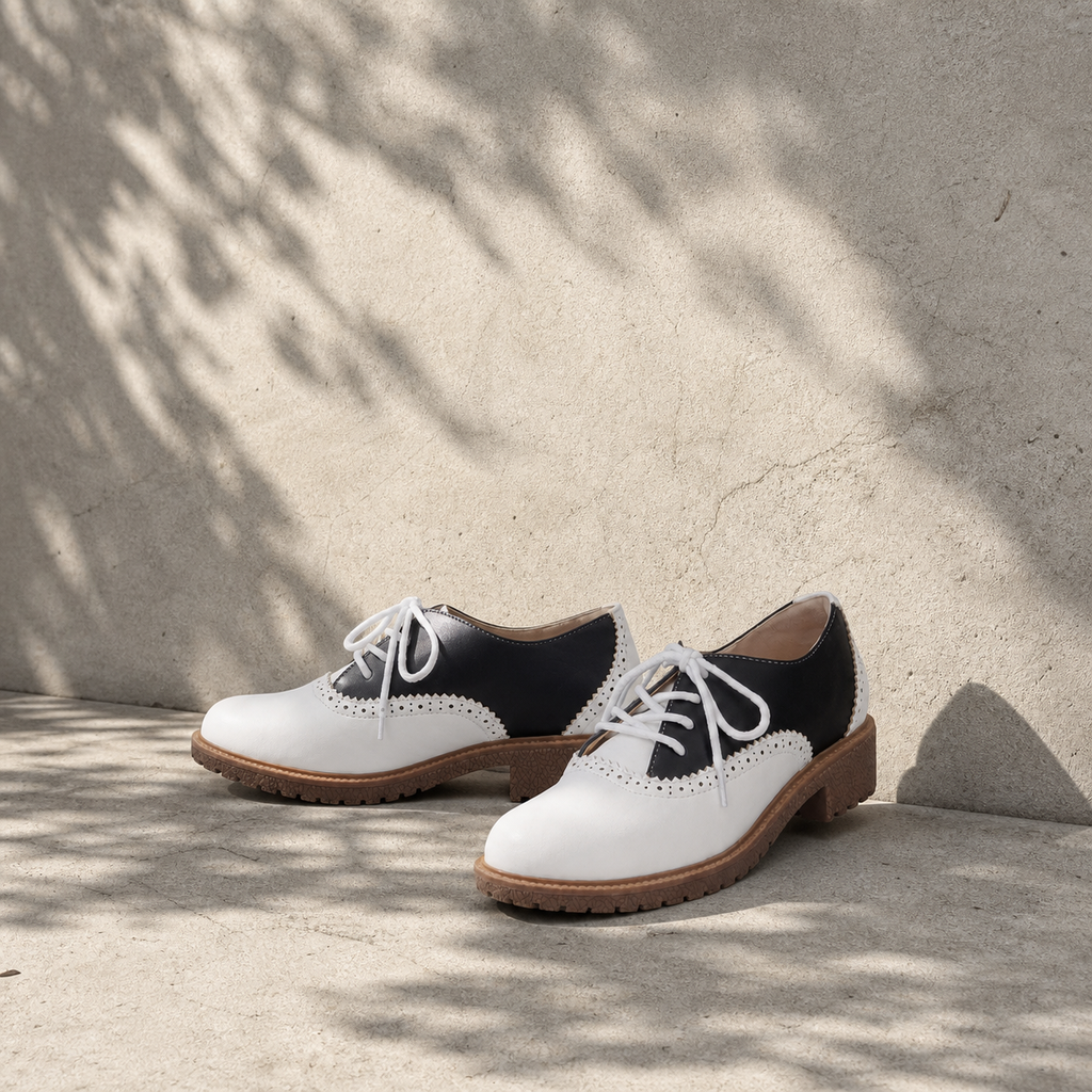 Deep Black Rosalia Leather Lace-Up Brogues styled scene