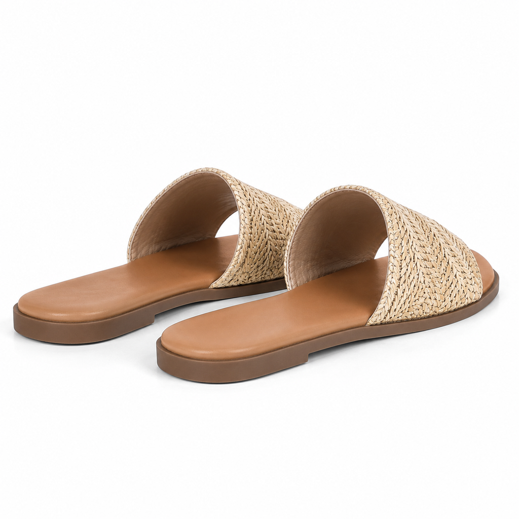 Soft Apricot Stintino Straw Slides heel detail
