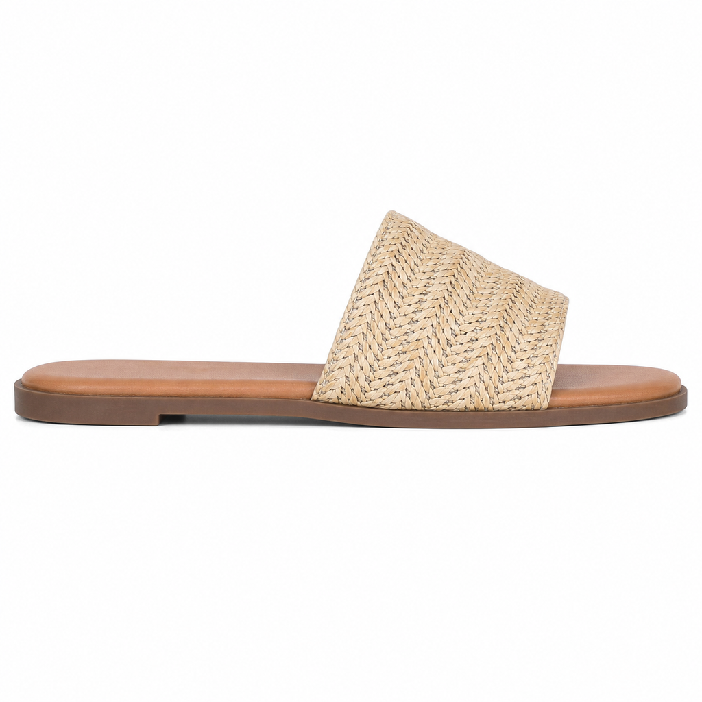 Soft Apricot Stintino Straw Slides side view