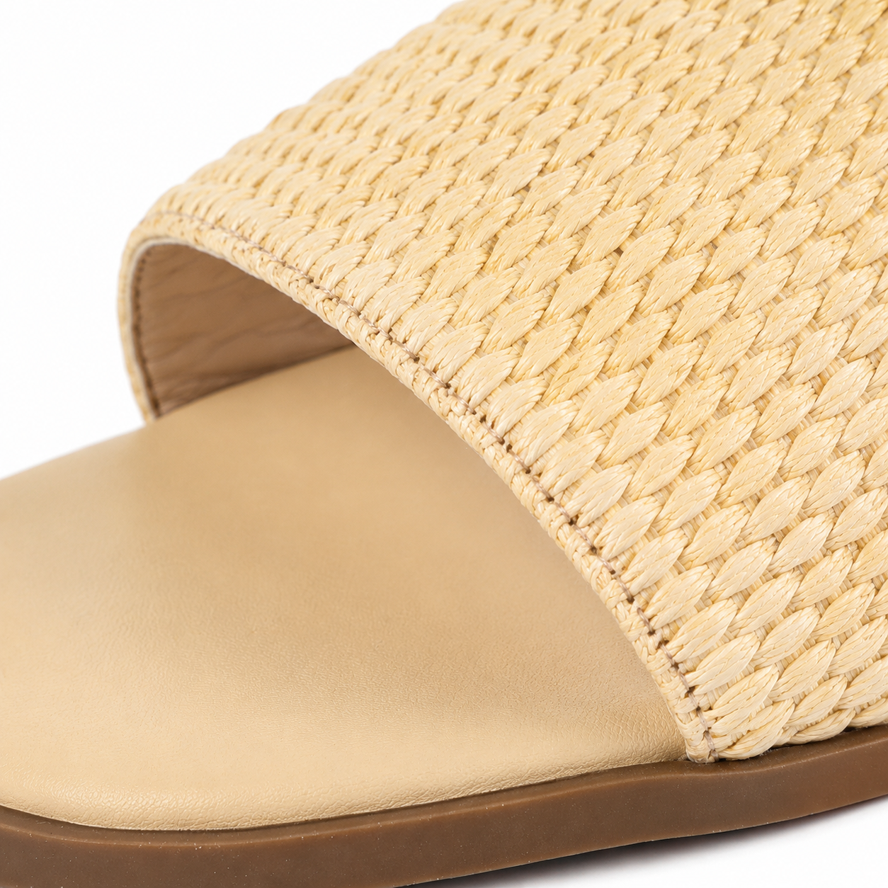 Soft Apricot Sperlonga Straw Slip-On Sandals close-up detail