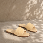 Soft Apricot Sperlonga Straw Slip-On Sandals styled scene