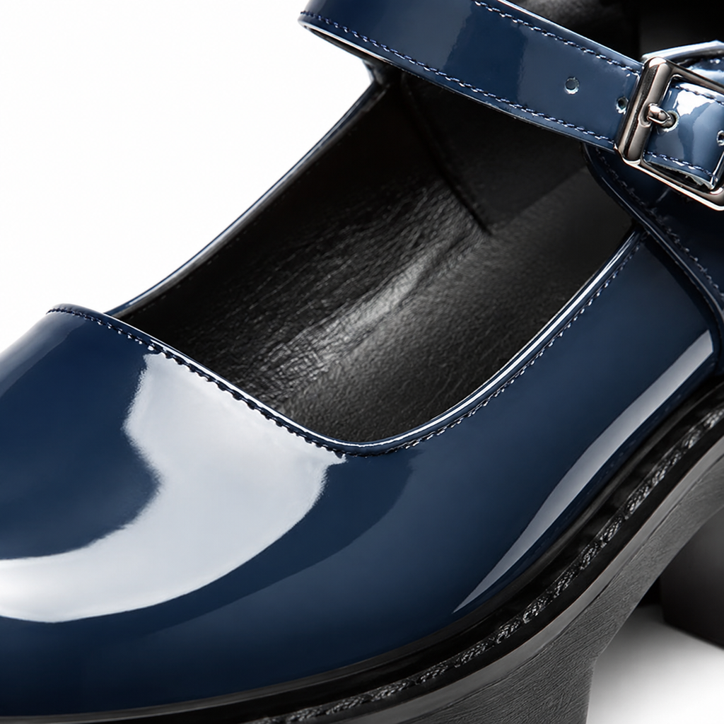 Deep Navy Viviana Flats close-up detail