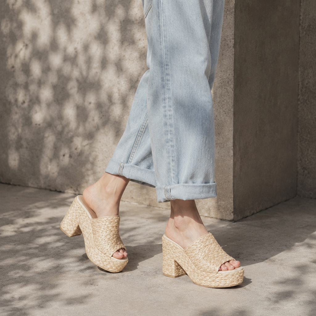 Photocolor Alghero Straw Platform Sandals on-foot view