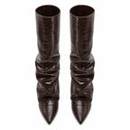Rich Brown Brunate Leather Block-Heel Boots top view