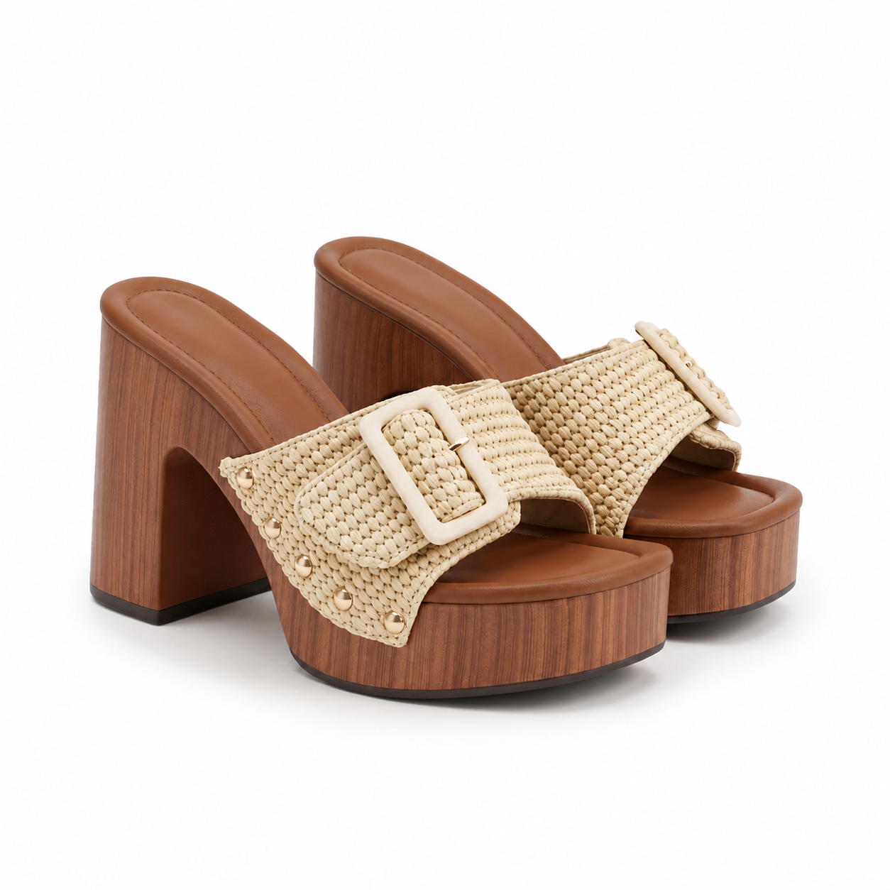 Apricot Straw Serafina Buckle Microfiber Mules