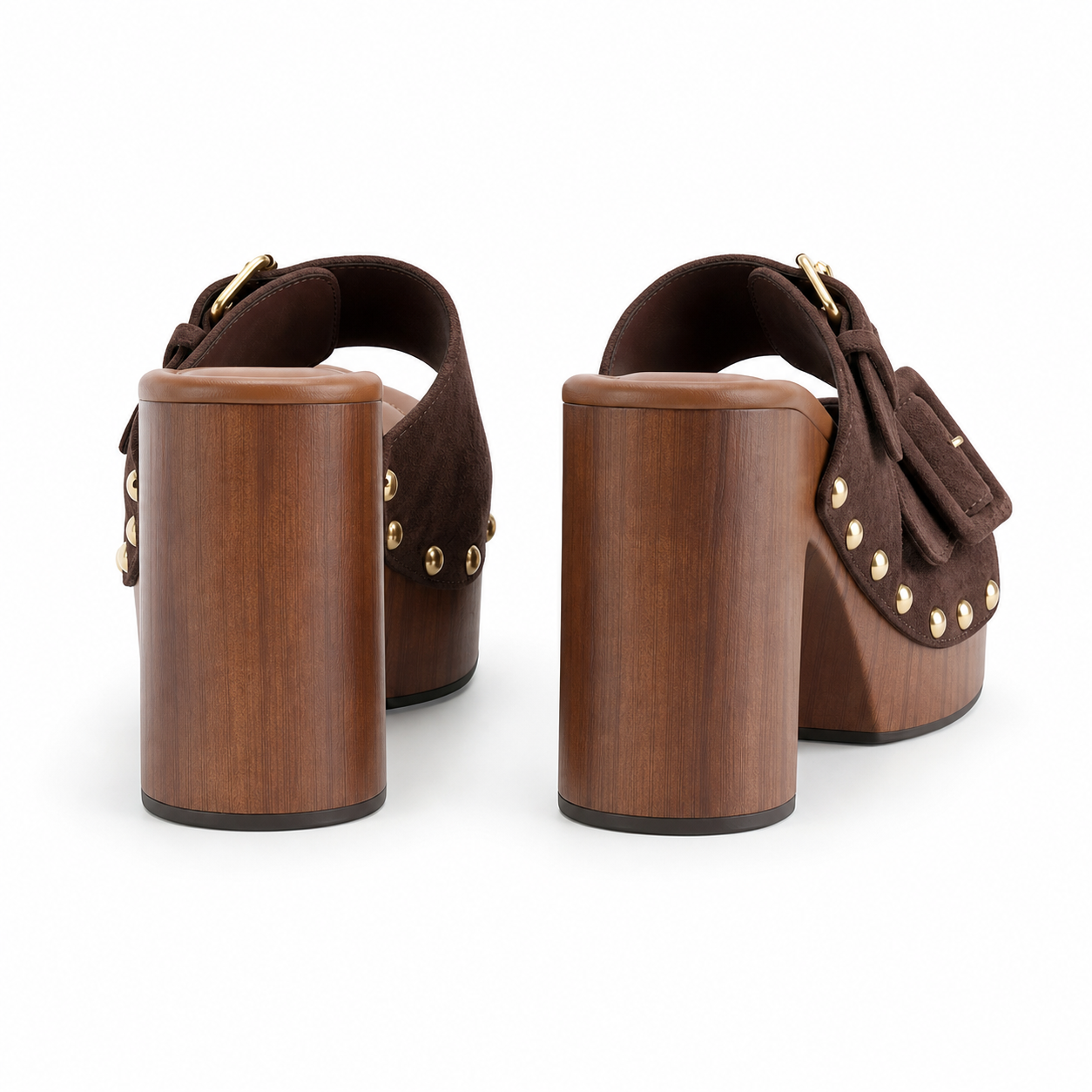 Brown Suede Serafina Buckle Microfiber Mules heel detail