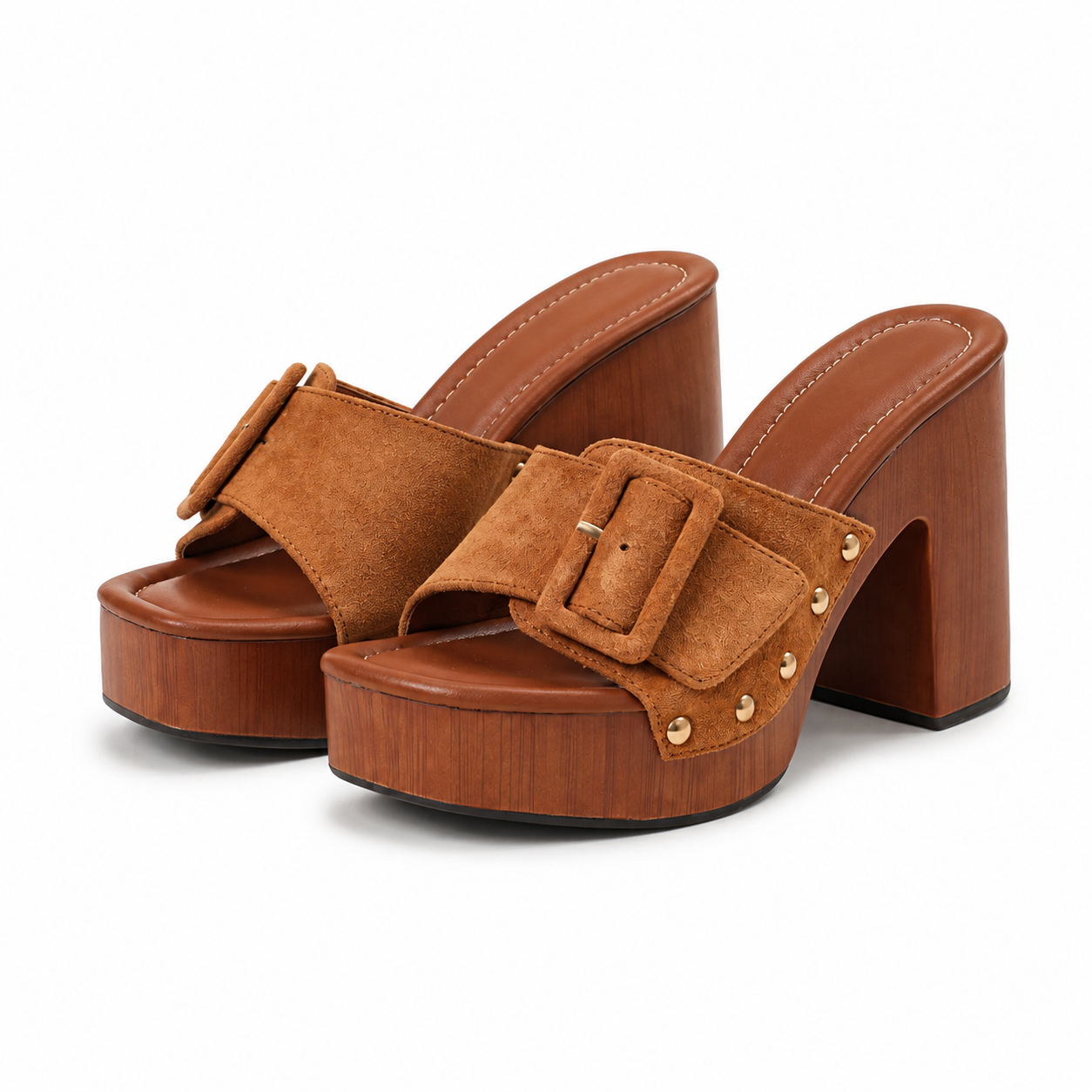 Beige Suede Serafina Buckle Microfiber Mules