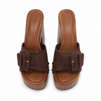 Brown Suede Serafina Buckle Microfiber Mules top view