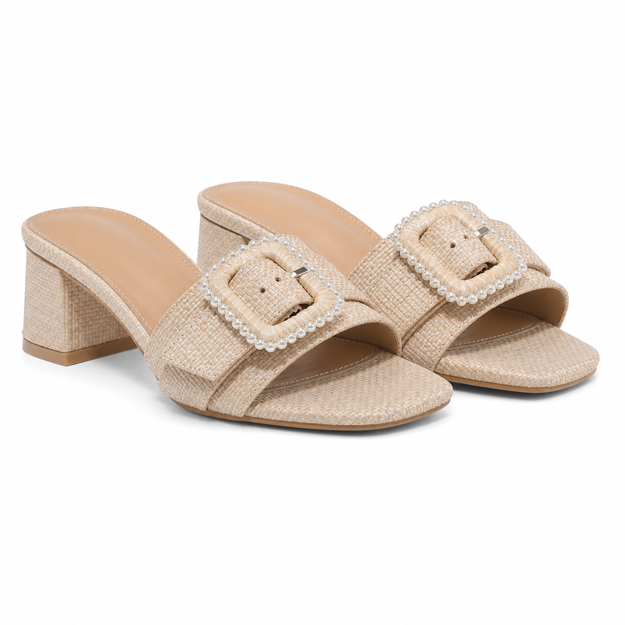 Soft Apricot Calvi Buckle Raffia Sandals