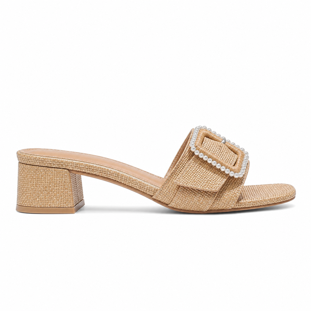 Rich Brown Calvi Buckle Raffia Sandals side view