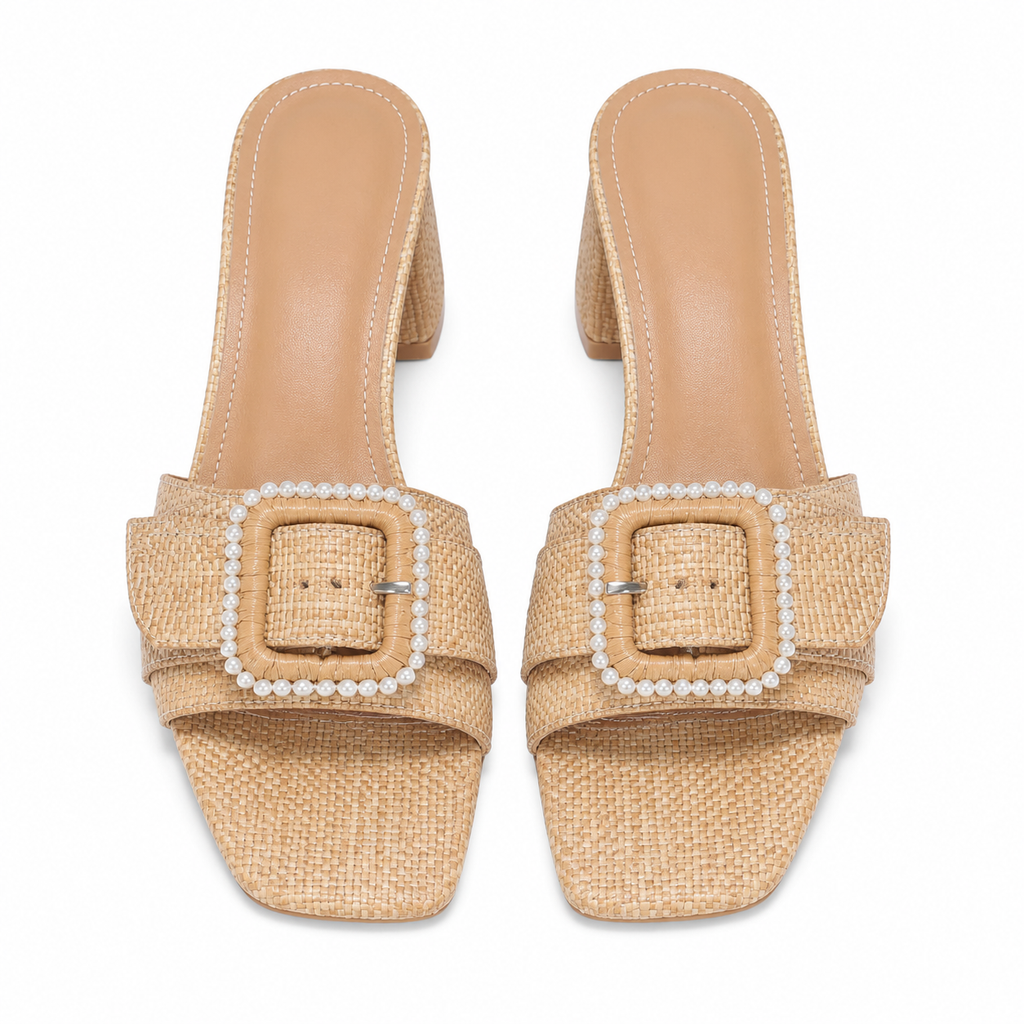 Rich Brown Calvi Buckle Raffia Sandals top view