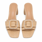 Rich Brown Calvi Buckle Raffia Sandals top view