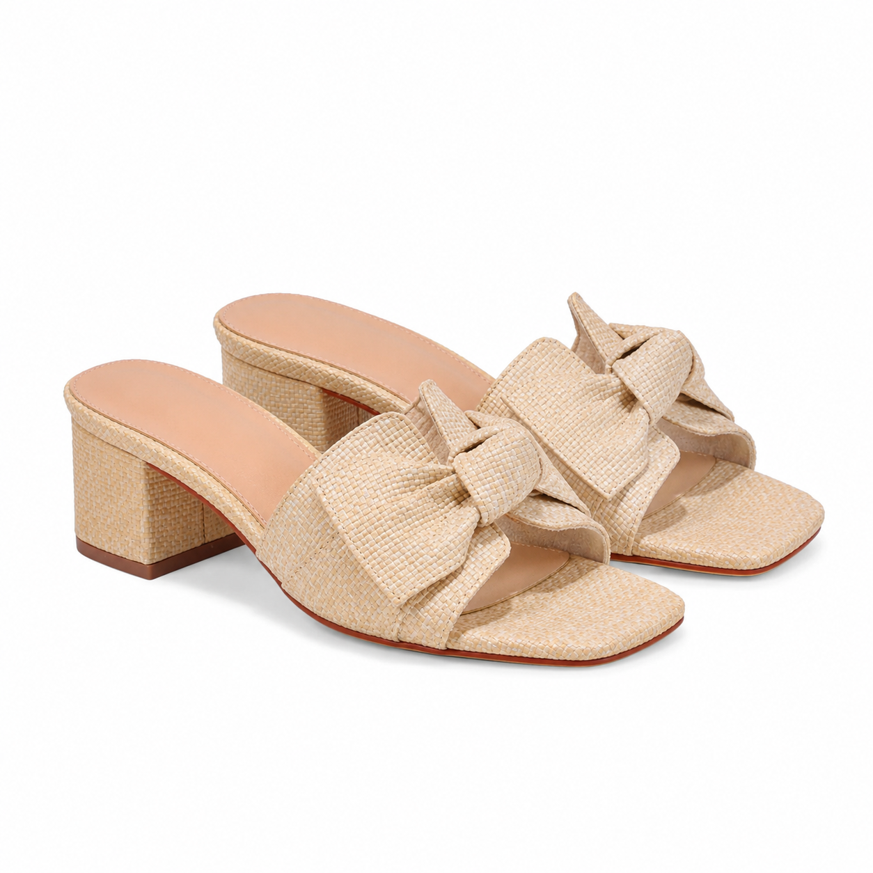 Soft Apricot Cefalu Bow Raffia Mules