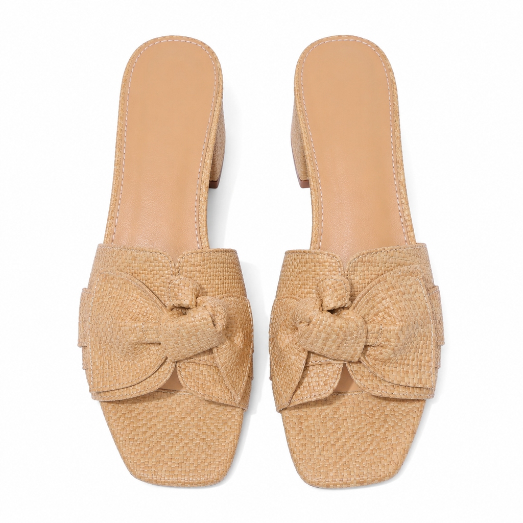 Rich Brown Cefalu Bow Raffia Mules top view