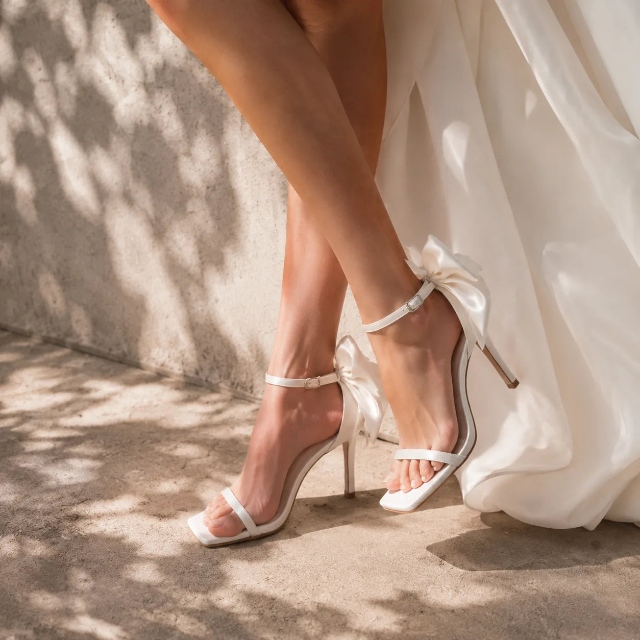 Cream Ivory Lorenza Ankle-Strap Sandals on-foot view