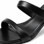 Deep Black Ornella Leather Wedge Sandals close-up detail